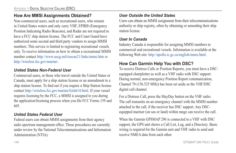 Garmin GPSMAP 296 User Manual | Page 152 / 168