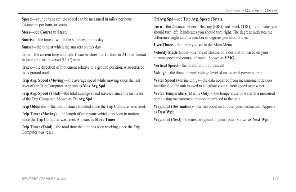 Garmin GPSMAP 296 User Manual | Page 157 / 168