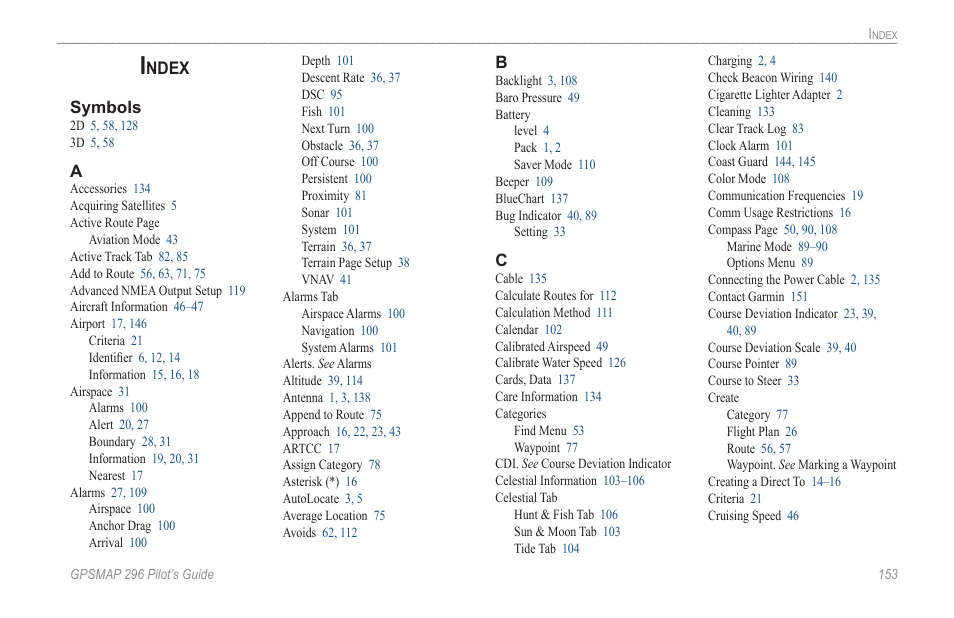 Index, Ndex | Garmin GPSMAP 296 User Manual | Page 161 / 168