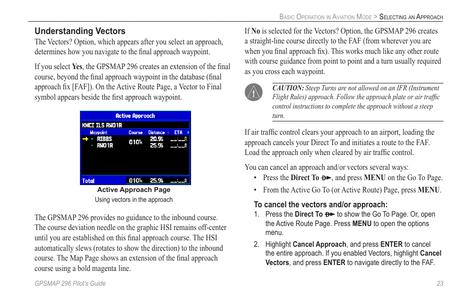 Understanding vectors | Garmin GPSMAP 296 User Manual | Page 31 / 168