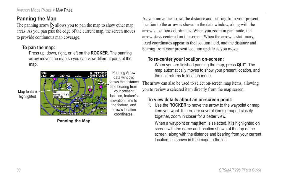 Panning the map | Garmin GPSMAP 296 User Manual | Page 38 / 168