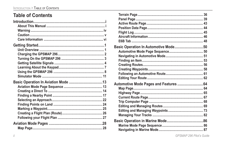 Garmin GPSMAP 296 User Manual | Page 4 / 168
