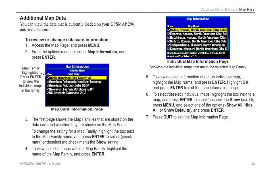 Additional map data | Garmin GPSMAP 296 User Manual | Page 43 / 168