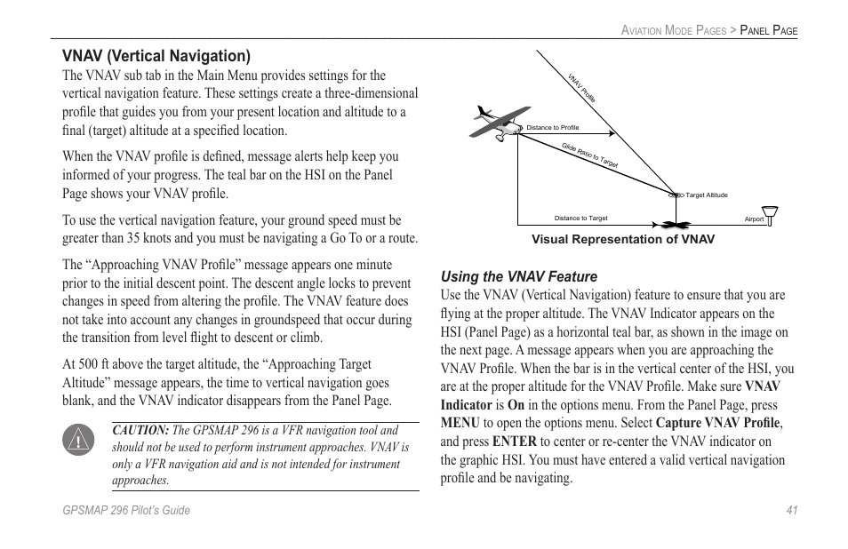 Vnav (vertical navigation) | Garmin GPSMAP 296 User Manual | Page 49 / 168