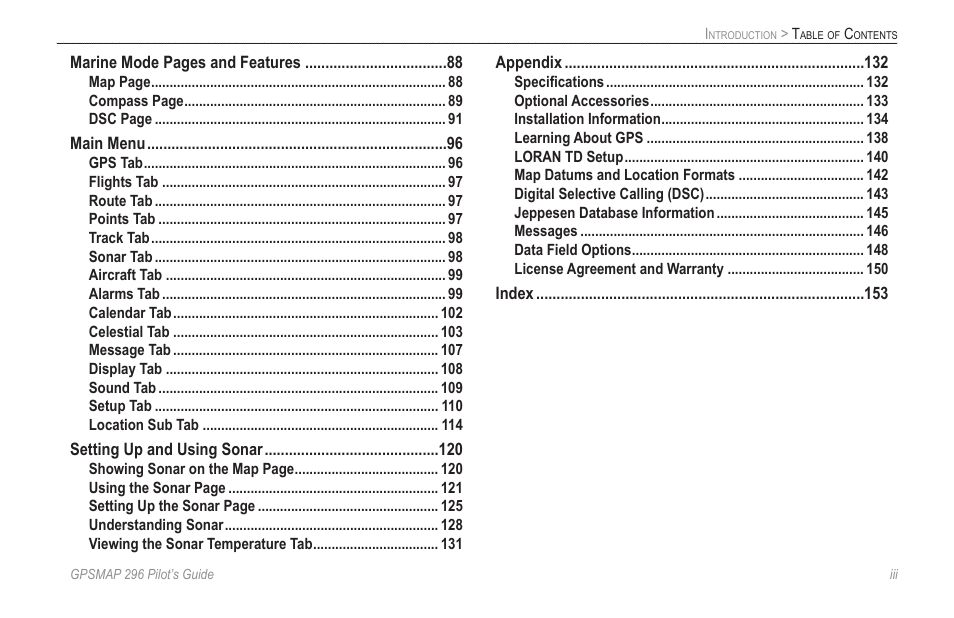 Garmin GPSMAP 296 User Manual | Page 5 / 168