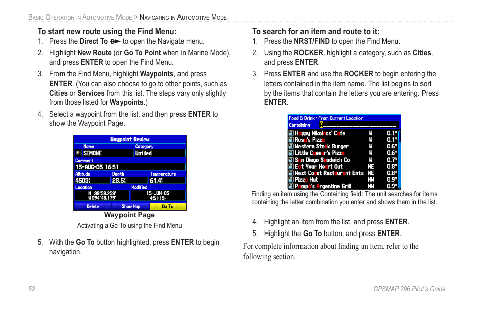 Garmin GPSMAP 296 User Manual | Page 60 / 168