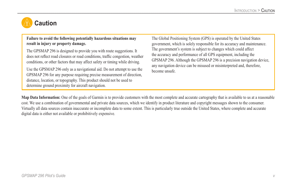 Caution | Garmin GPSMAP 296 User Manual | Page 7 / 168