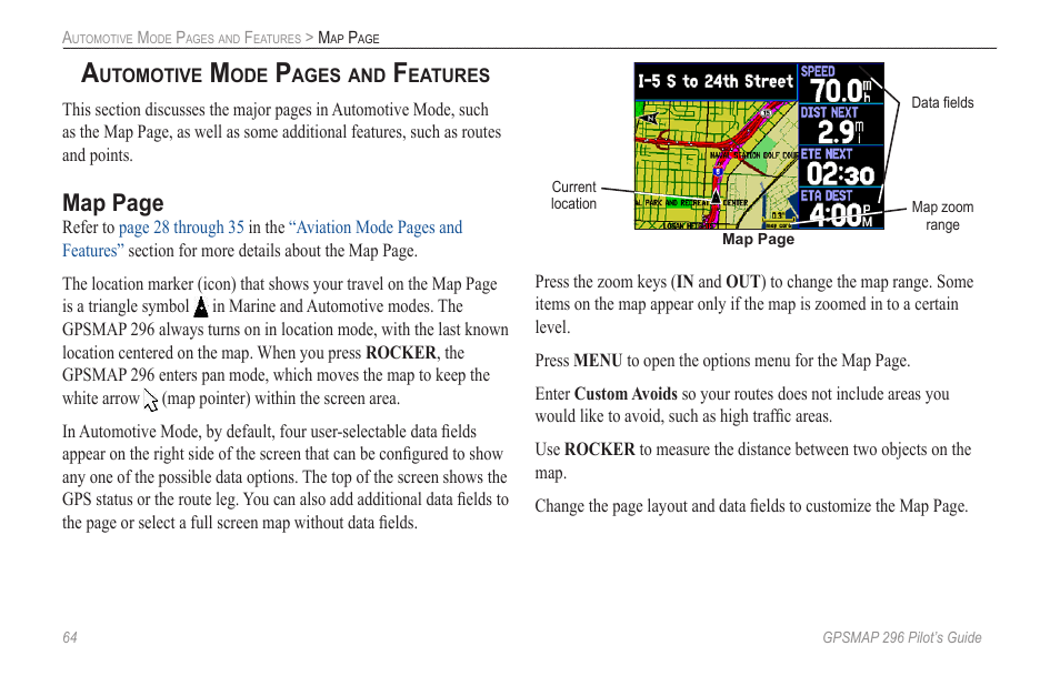 Map page | Garmin GPSMAP 296 User Manual | Page 72 / 168