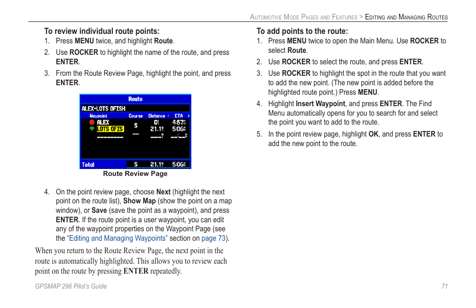 Garmin GPSMAP 296 User Manual | Page 79 / 168