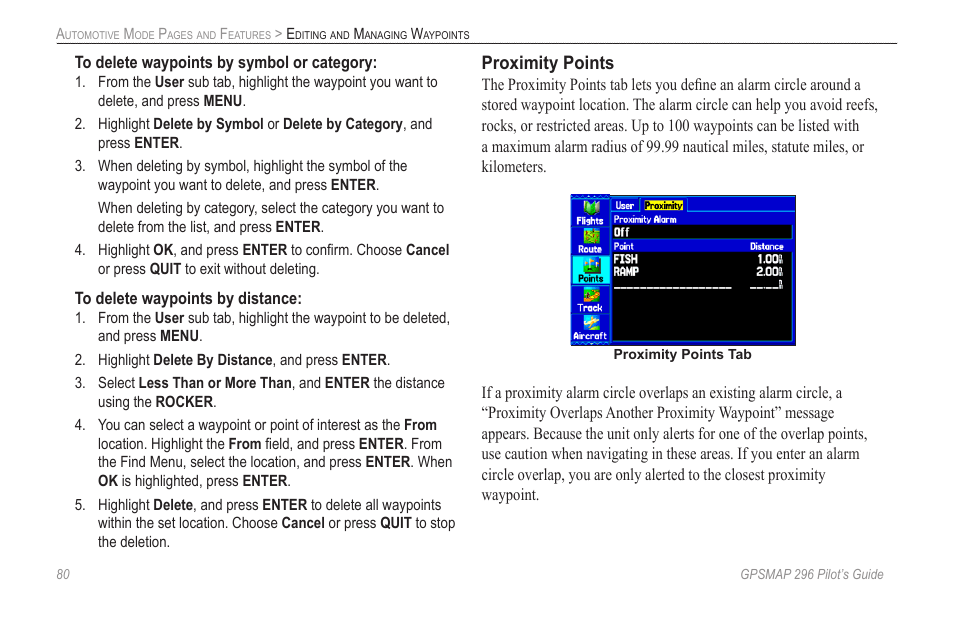 Proximity points | Garmin GPSMAP 296 User Manual | Page 88 / 168