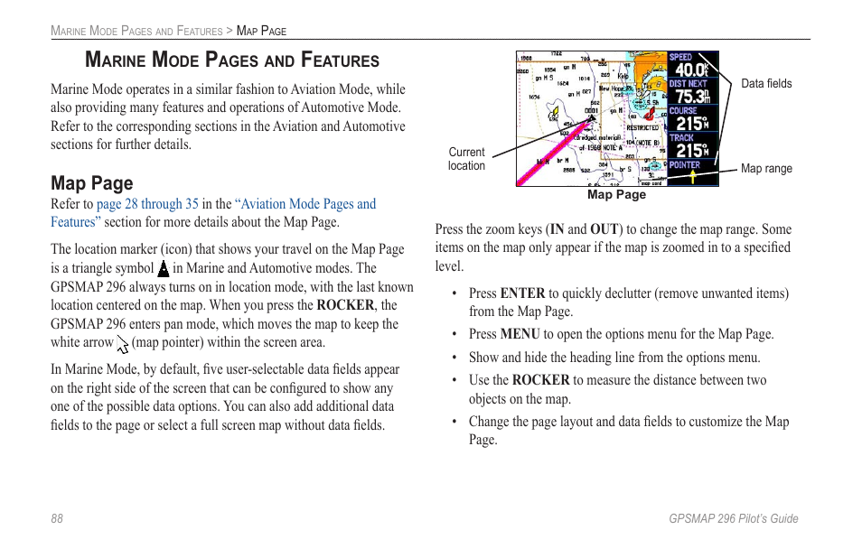 Map page | Garmin GPSMAP 296 User Manual | Page 96 / 168