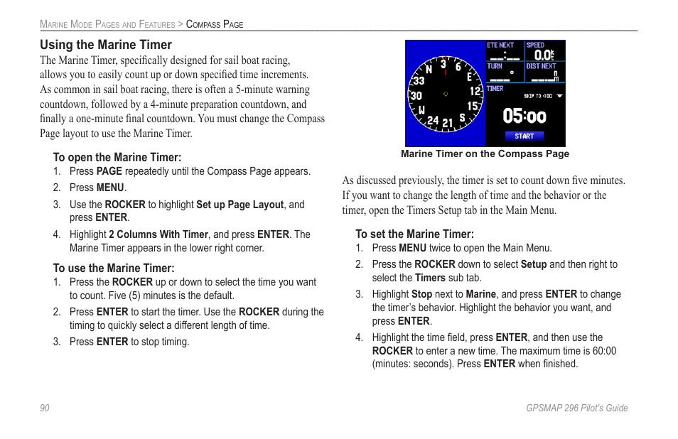 Using the marine timer | Garmin GPSMAP 296 User Manual | Page 98 / 168