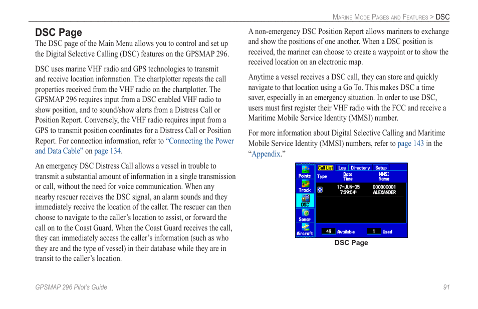 Dsc page | Garmin GPSMAP 296 User Manual | Page 99 / 168