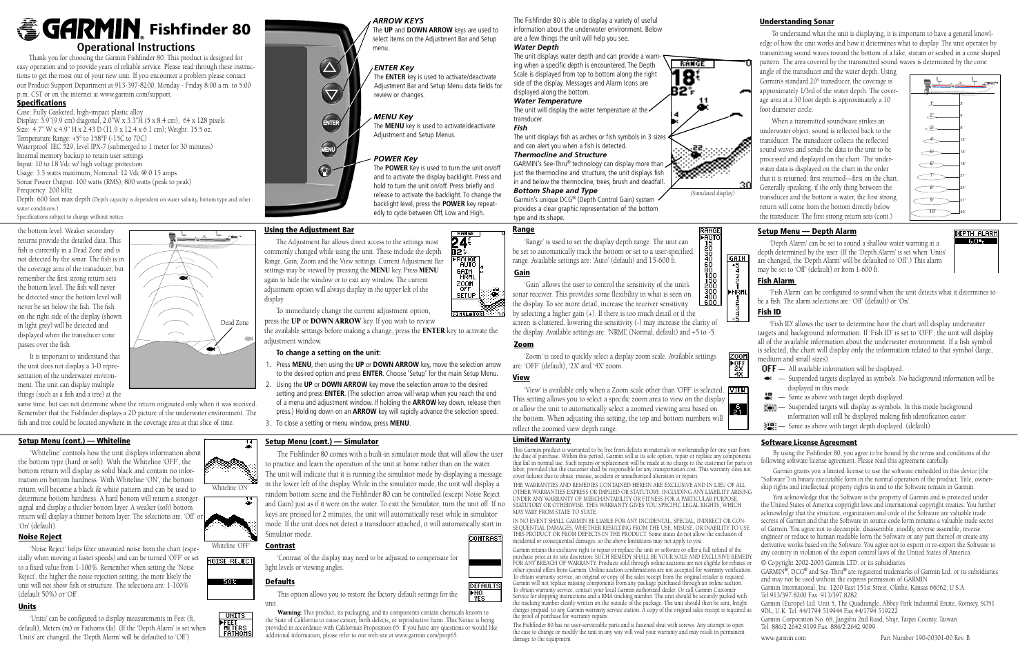 Fishﬁ nder 80, Operational instructions | Garmin 80 User Manual | Page 2 / 2