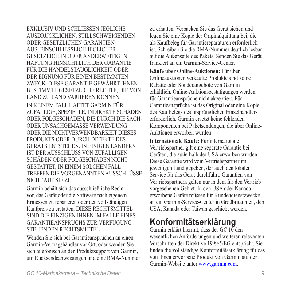 Konformitätserklärung | Garmin GC 10 User Manual | Page 11 / 20