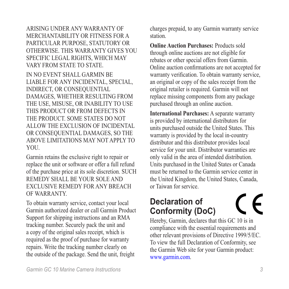 Declaration of conformity (doc) | Garmin GC 10 User Manual | Page 5 / 20