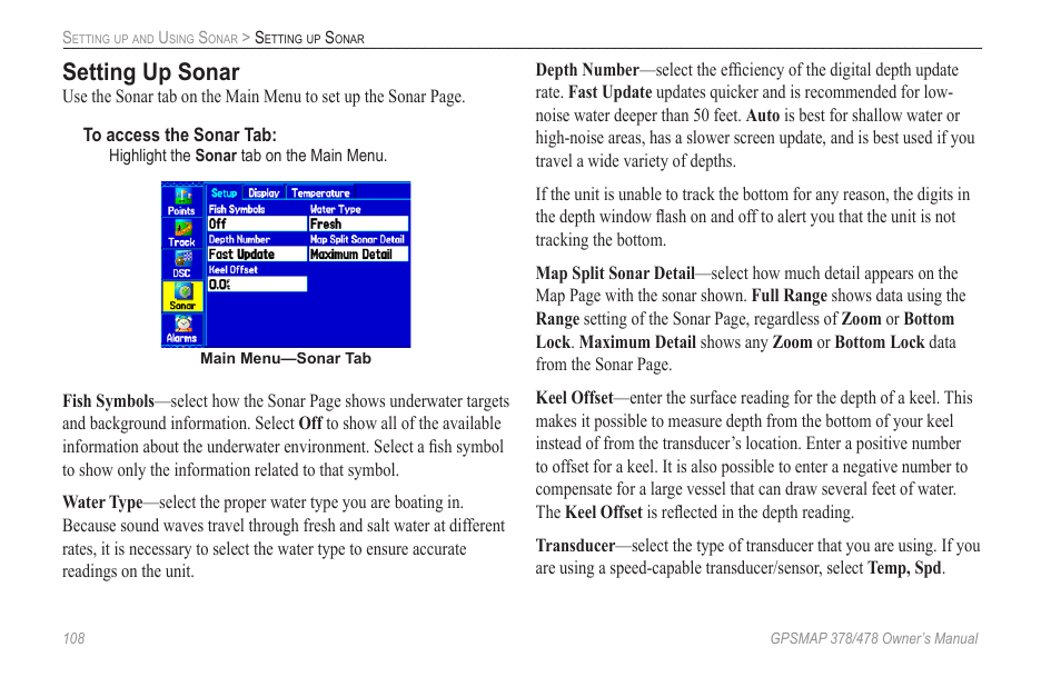 Setting up sonar | Garmin GPSMAP 190-00683-00 User Manual | Page 116 / 152