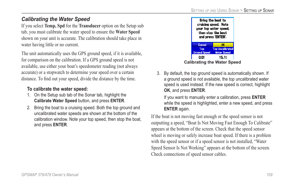 Calibrating the water speed | Garmin GPSMAP 190-00683-00 User Manual | Page 117 / 152