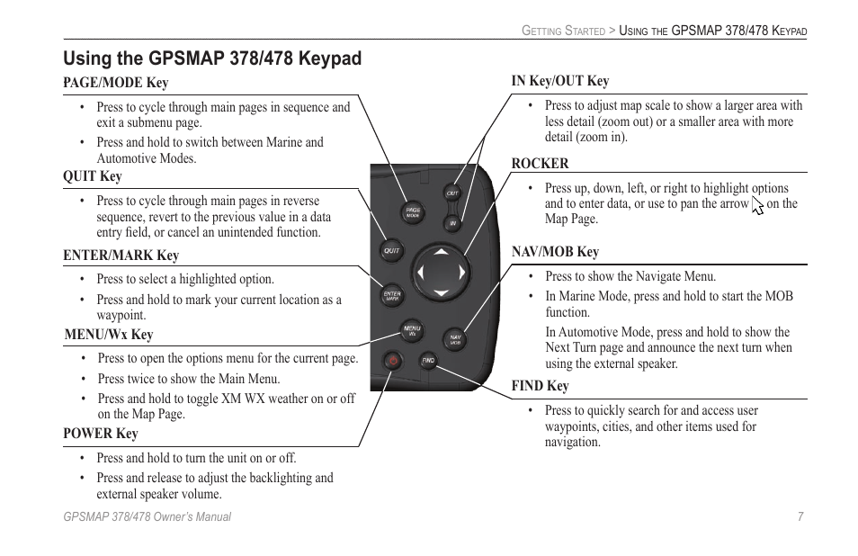 Using the gpsmap 378/478 keypad | Garmin GPSMAP 190-00683-00 User Manual | Page 15 / 152