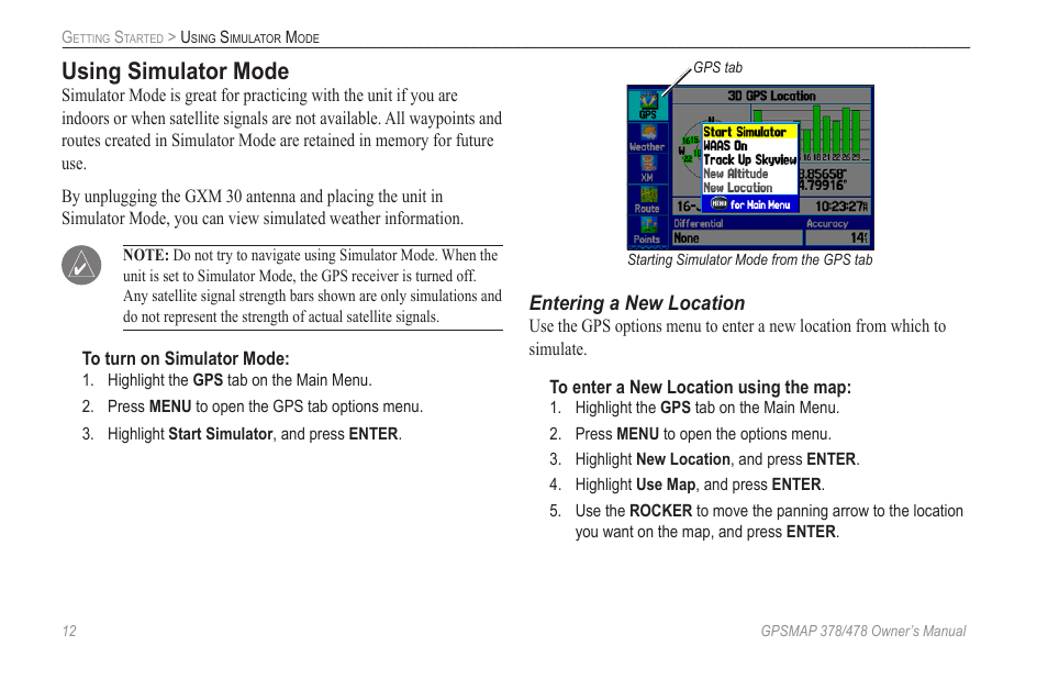 Using simulator mode | Garmin GPSMAP 190-00683-00 User Manual | Page 20 / 152