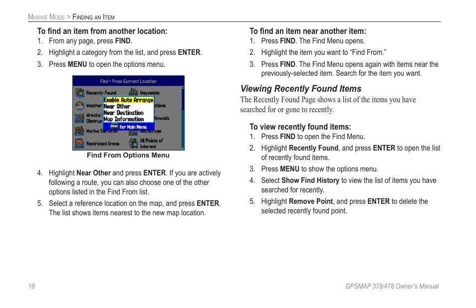 Viewing recently found items | Garmin GPSMAP 190-00683-00 User Manual | Page 26 / 152