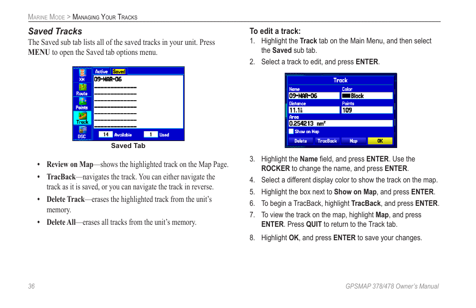 Saved tracks | Garmin GPSMAP 190-00683-00 User Manual | Page 44 / 152