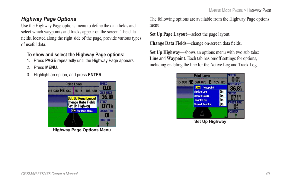 Highway page options | Garmin GPSMAP 190-00683-00 User Manual | Page 57 / 152