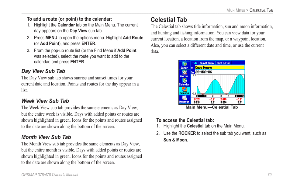 Celestial tab | Garmin GPSMAP 190-00683-00 User Manual | Page 87 / 152