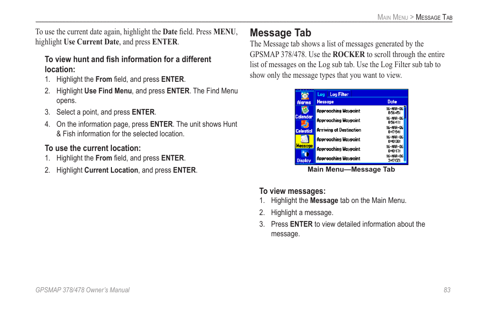 Message tab | Garmin GPSMAP 190-00683-00 User Manual | Page 91 / 152