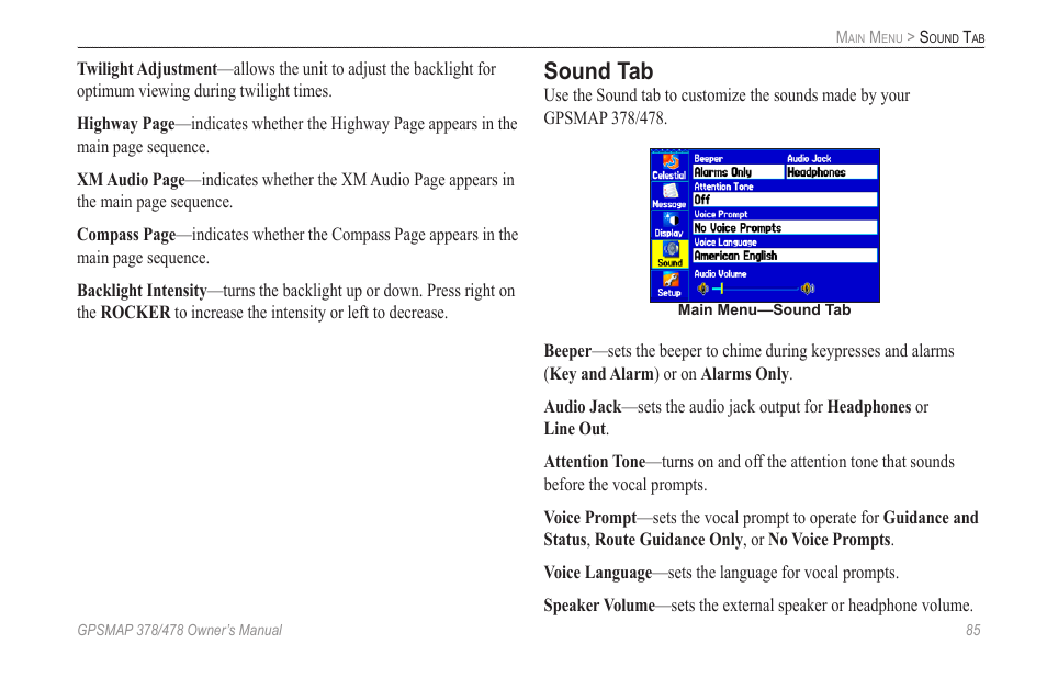 Sound tab | Garmin GPSMAP 190-00683-00 User Manual | Page 93 / 152