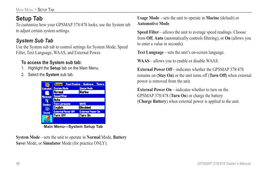 Setup tab | Garmin GPSMAP 190-00683-00 User Manual | Page 94 / 152