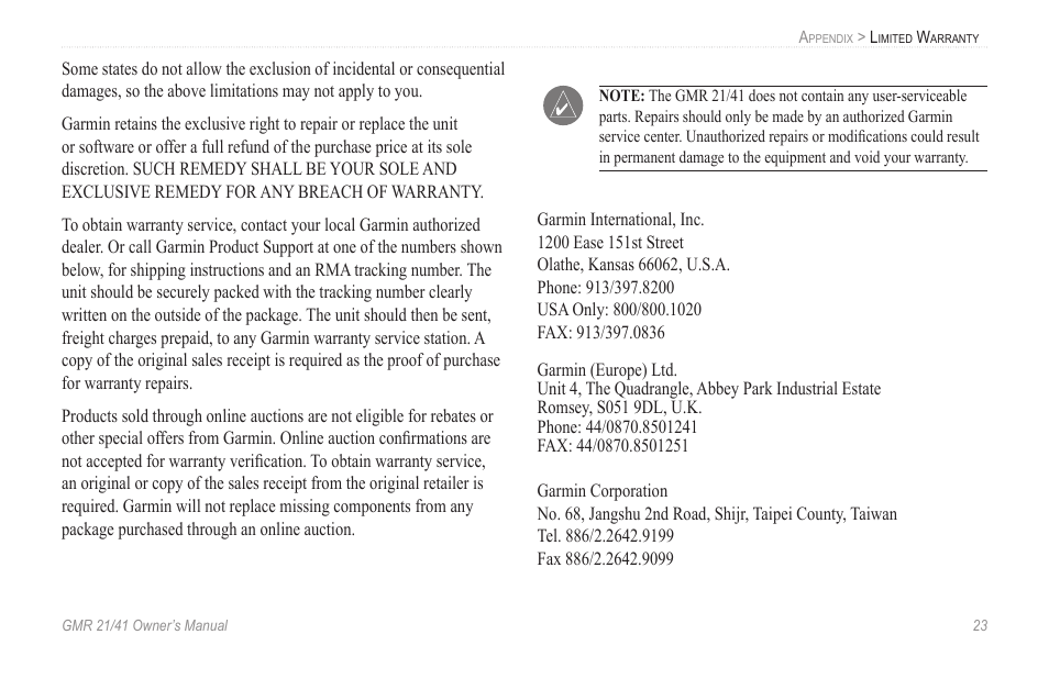 Garmin GMR 21 User Manual | Page 27 / 32
