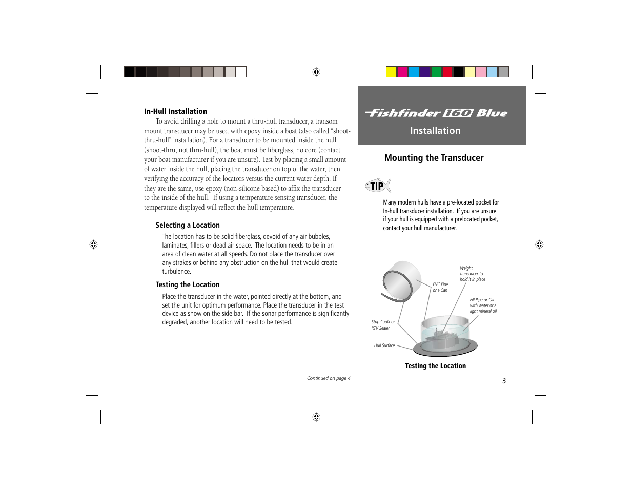 Installation mounting the transducer | Garmin 160 BLUE User Manual | Page 11 / 50