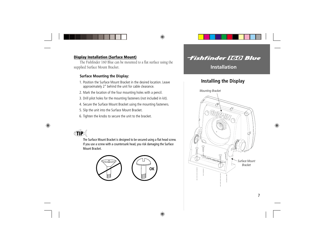Installation installing the display | Garmin 160 BLUE User Manual | Page 15 / 50