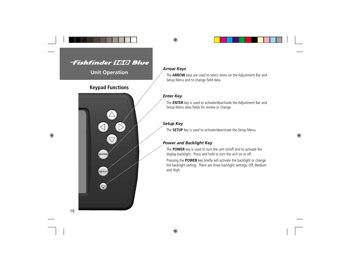 Unit operation keypad functions | Garmin 160 BLUE User Manual | Page 18 / 50