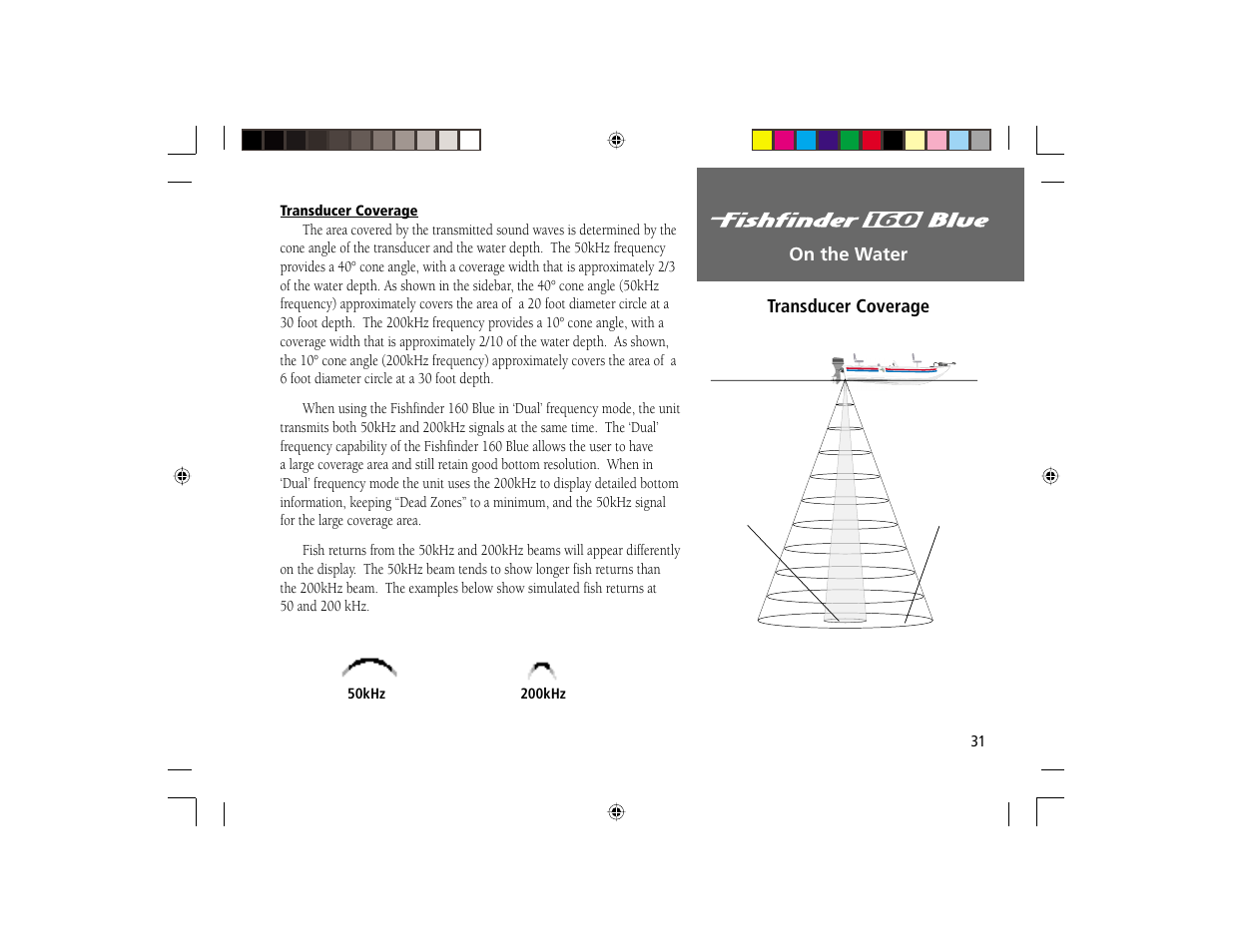 On the water, On the water transducer coverage | Garmin 160 BLUE User Manual | Page 39 / 50