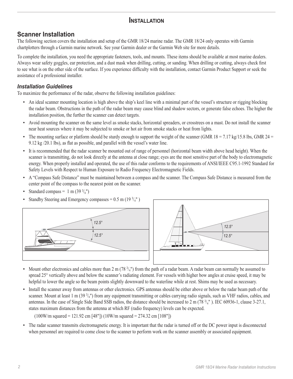Installation, Scanner installation, Installation guidelines | Garmin GMR 18/24 User Manual | Page 4 / 12