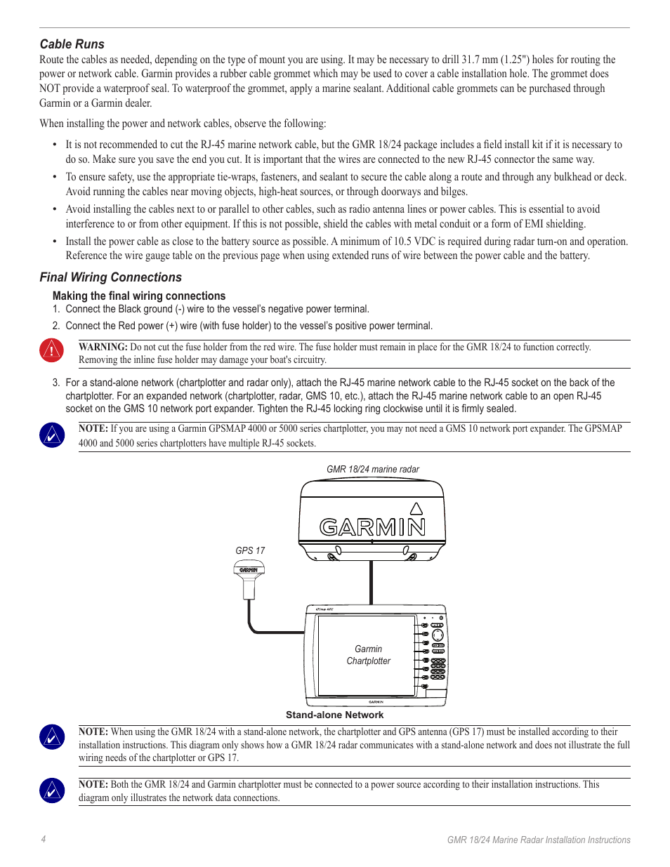 Cable runs, Final wiring connections | Garmin GMR 18/24 User Manual | Page 6 / 12