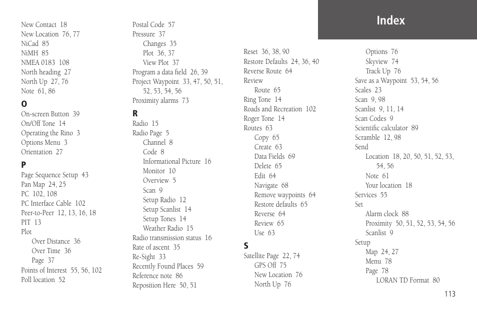 Index | Garmin Rino 130 User Manual | Page 127 / 130