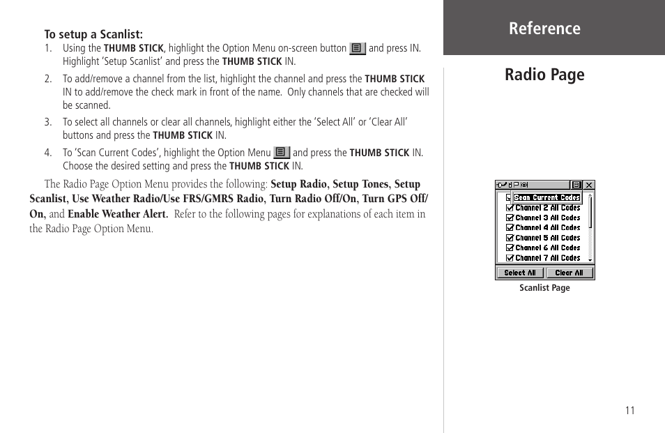 Reference, Radio page | Garmin Rino 130 User Manual | Page 25 / 130