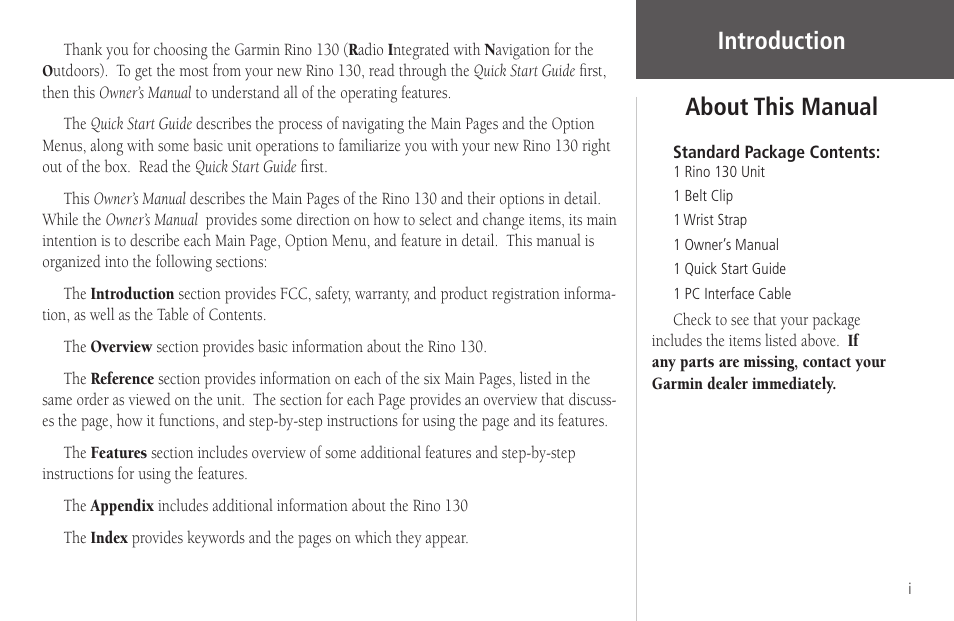 Introduction, About this manual | Garmin Rino 130 User Manual | Page 3 / 130