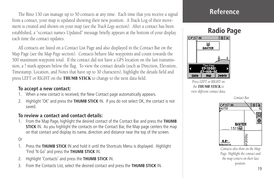 Reference, Radio page | Garmin Rino 130 User Manual | Page 33 / 130