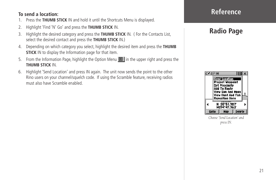 Reference radio page | Garmin Rino 130 User Manual | Page 35 / 130