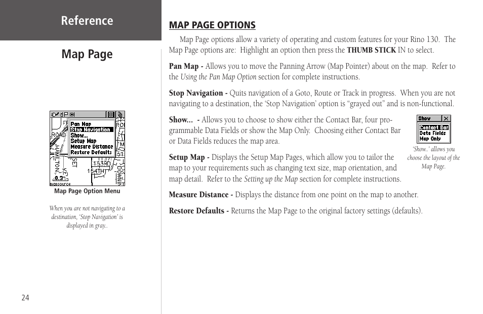 Reference, Map page | Garmin Rino 130 User Manual | Page 38 / 130