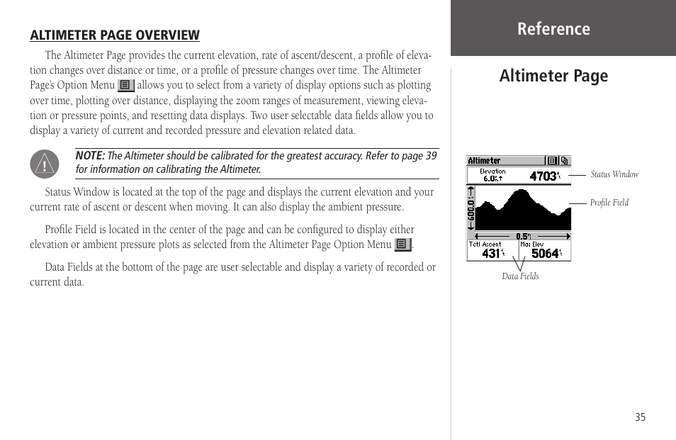 Reference altimeter page | Garmin Rino 130 User Manual | Page 49 / 130