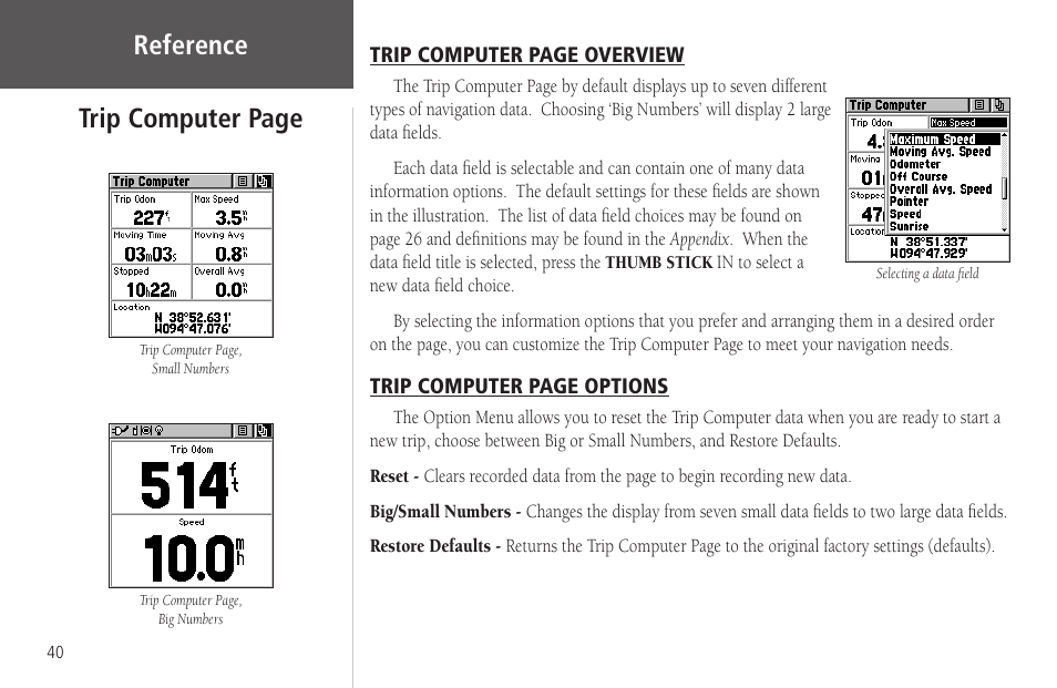 Reference trip computer page | Garmin Rino 130 User Manual | Page 54 / 130