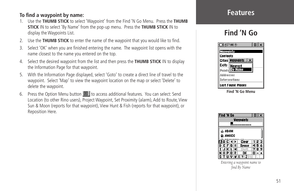 Features, Find ‘n go | Garmin Rino 130 User Manual | Page 65 / 130