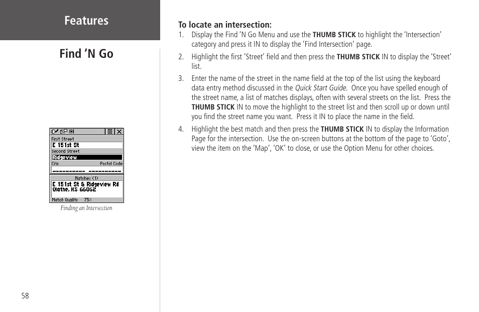 Features, Find ‘n go | Garmin Rino 130 User Manual | Page 72 / 130