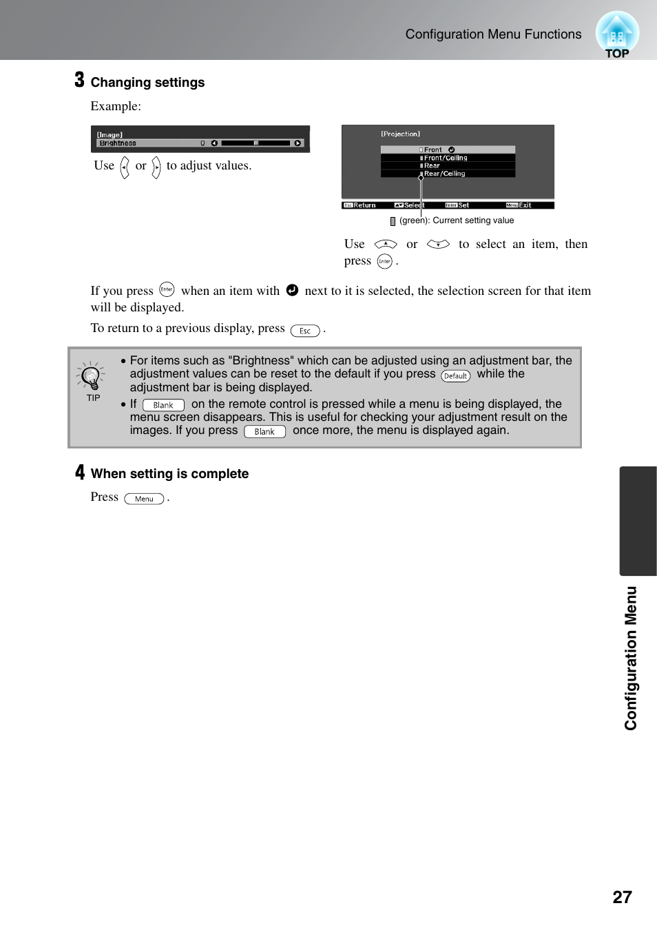 Configuration men u | Epson EH-TW4000 User Manual | Page 29 / 64