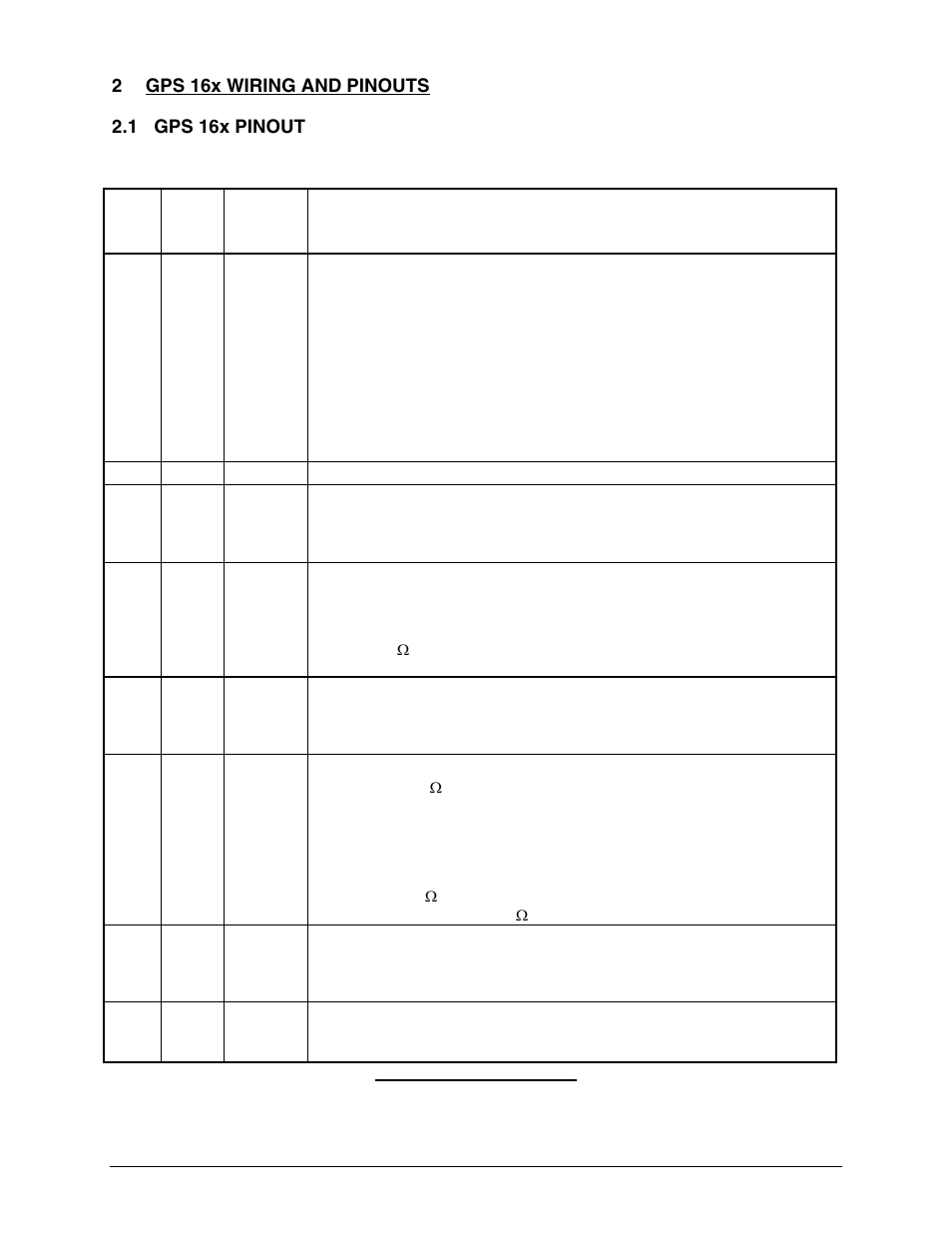 2 gps 16x wiring and pinouts, 1 gps 16x pinout, Gps 16x pinout | Table 1: gps 16x wire pinout | Garmin GPS 16x User Manual | Page 11 / 36